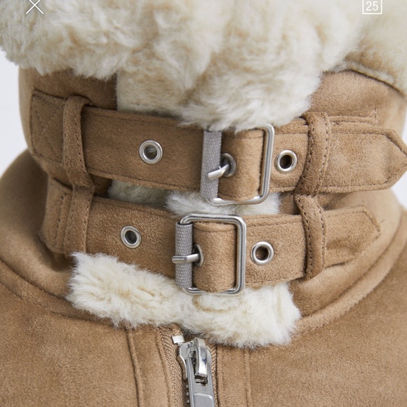 ZARA Fur Suede Long Biker Coat:Camel, US L/EUR L - Picture 7 of 12